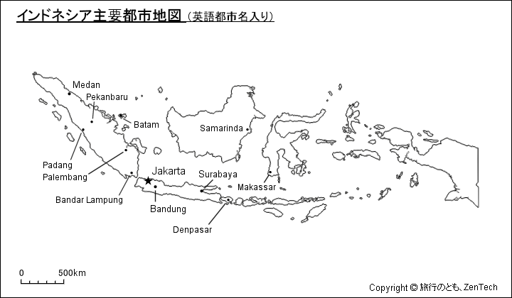 インドネシア主要都市地図 英語都市名入り 旅行のとも Zentech