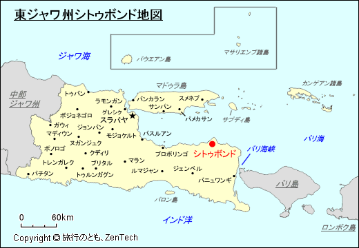 東ジャワ州シトゥボンド地図