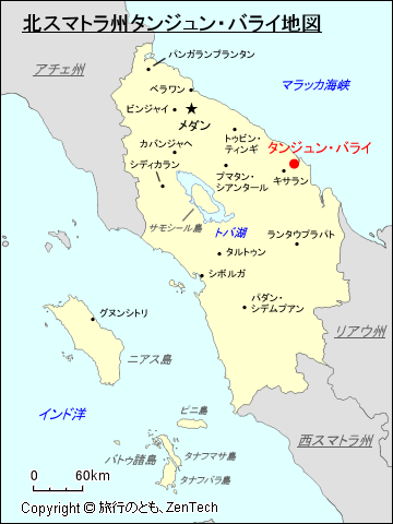 北スマトラ州タンジュン・バライ地図