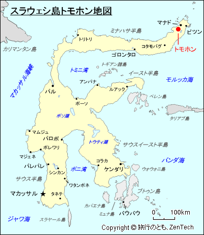 スラウェシ島トモホン地図