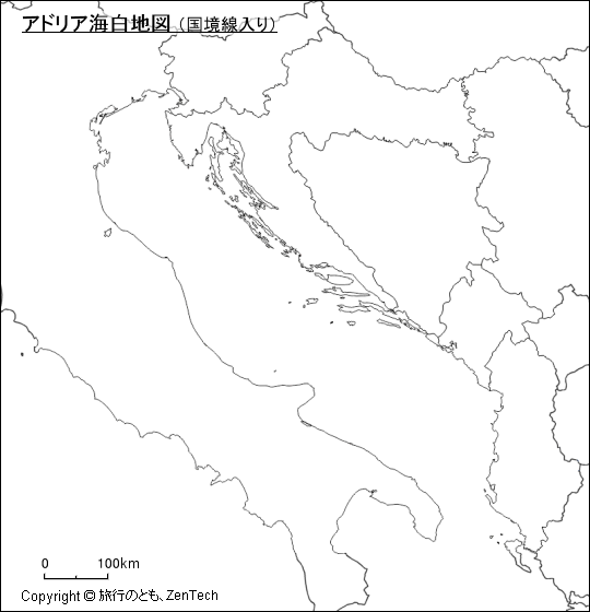 国境線入りアドリア海白地図