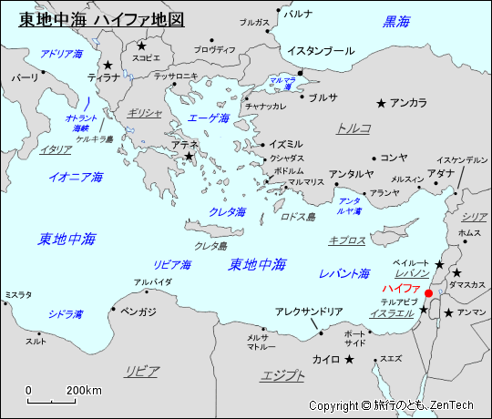 東地中海 ハイファ地図