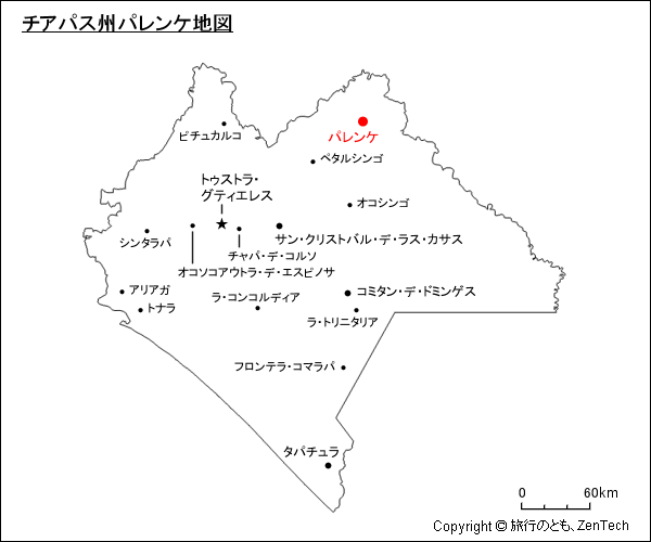 チアパス州パレンケ地図