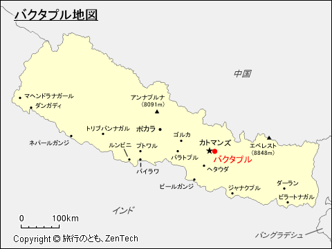ネパールにおけるバクタプル地図