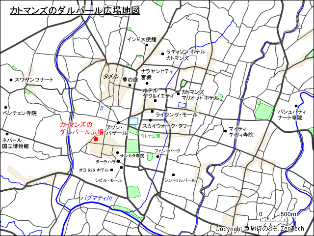 カトマンズ、ダルバール広場地図
