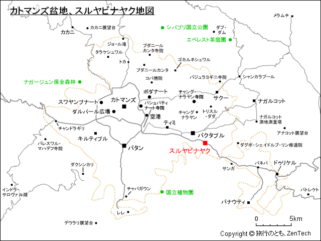 カトマンズ盆地、スルヤビナヤク地図