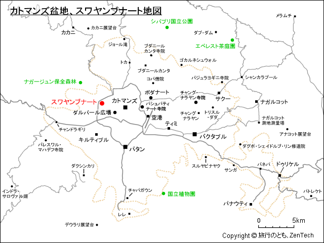 カトマンズ盆地、スワヤンブナート地図