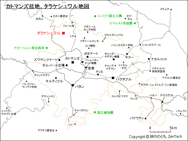 カトマンズ盆地、タラケシュワル地図