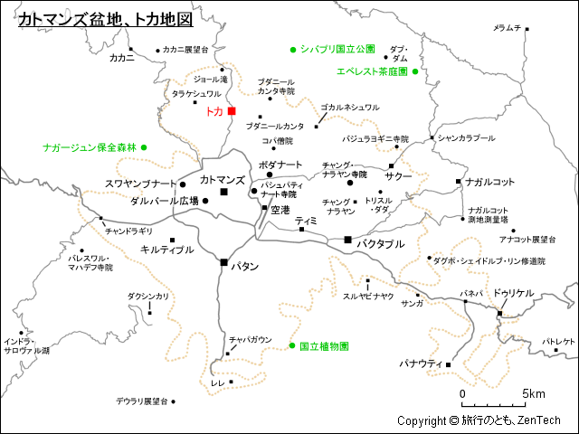カトマンズ盆地、トカ地図