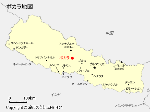 ネパールにおけるポカラ地図