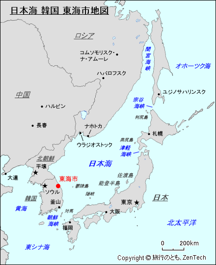 日本海 韓国 東海市地図