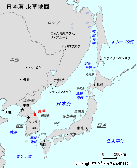 日本海 束草地図