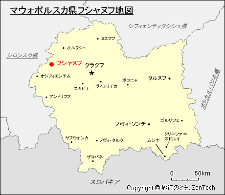 マウォポルスカ県フシャヌフ地図