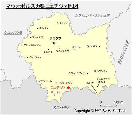 マウォポルスカ県ニェヂツァ地図