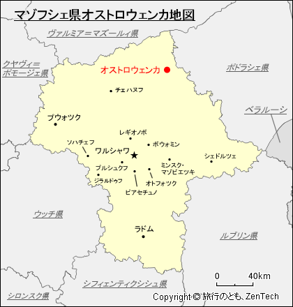 マゾフシェ県オストロウェンカ地図