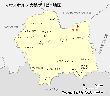 マウォポルスカ県ザリピェ地図