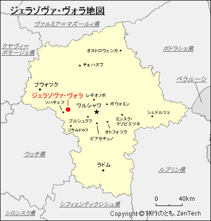 マゾフシェ県ジェラゾヴァ・ヴォラ地図