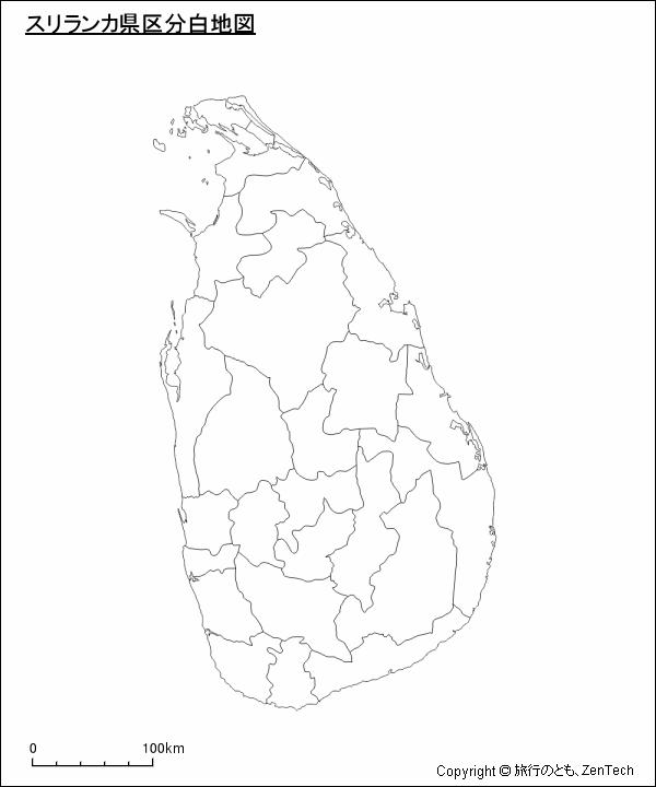 スリランカ県区分白地図