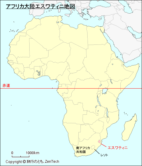 アフリカ大陸エスワティニ地図