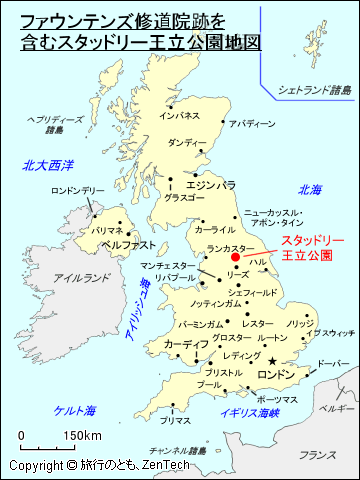 ファウンテンズ修道院跡を含むスタッドリー王立公園地図