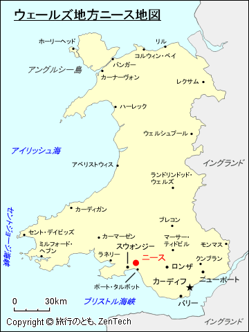 ウェールズ地方ニース地図