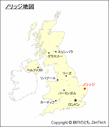 イギリスにおけるノリッジの位置地図