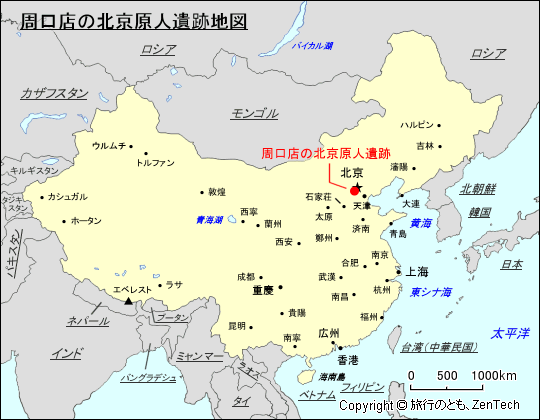 周口店の北京原人遺跡地図
