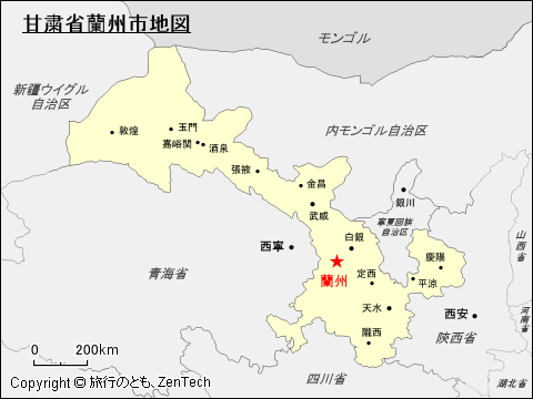 甘粛省蘭州市地図