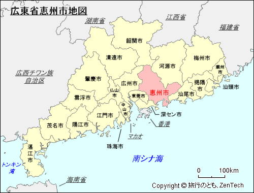 広東省恵州市地図