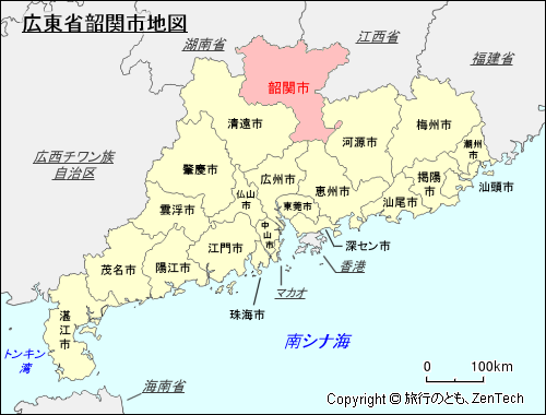 広東省韶関市地図