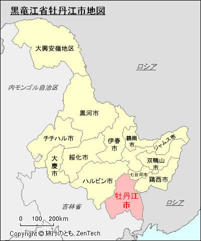 黒竜江省牡丹江市地図