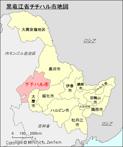 黒竜江省チチハル市地図