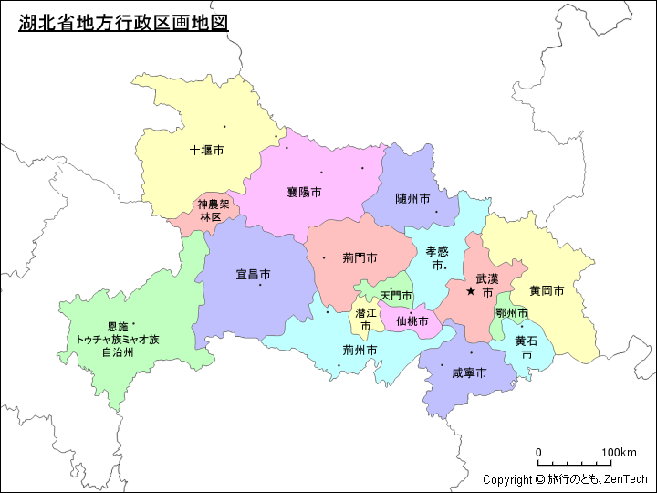湖北省地方行政区画地図