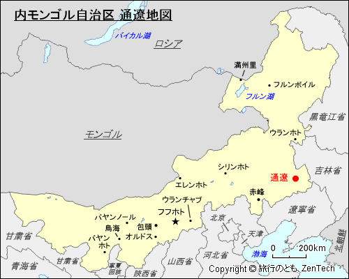 内モンゴル自治区 通遼地図