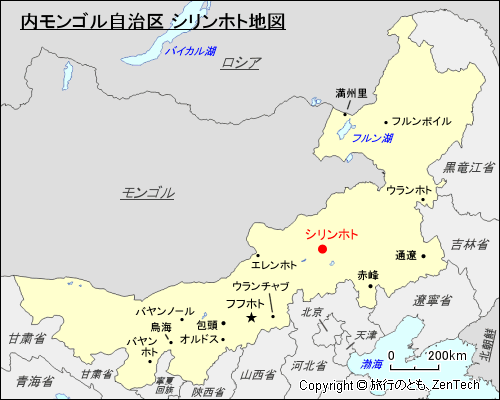内モンゴル自治区 シリンホト地図