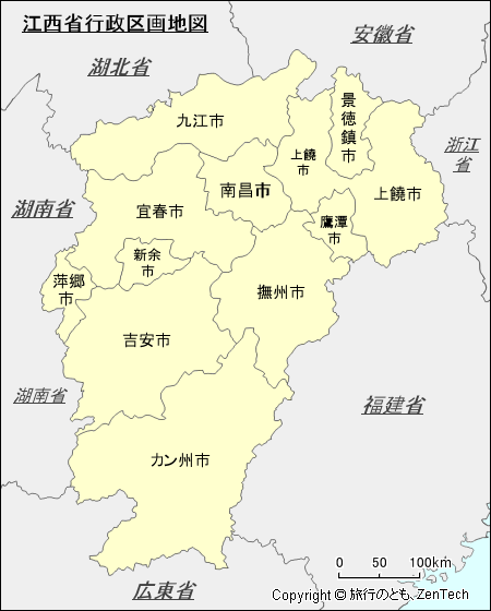 江西省行政区画地図