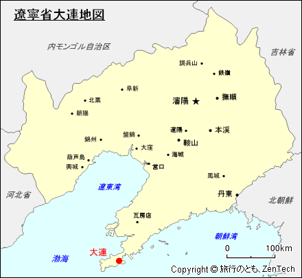 遼寧省における大連市地図