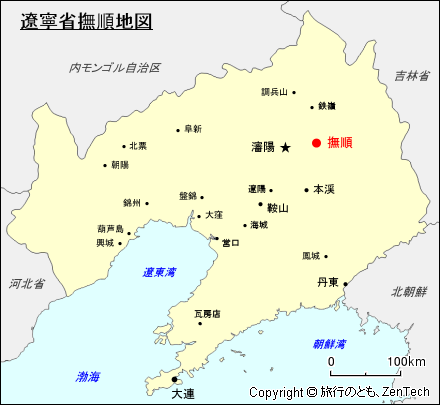 遼寧省における撫順市地図