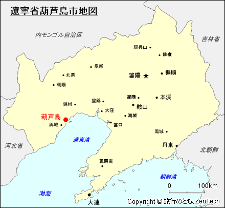 遼寧省における葫芦島市地図