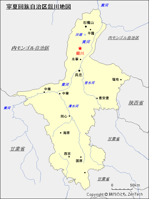 寧夏回族自治区銀川地図