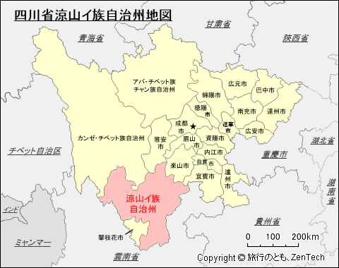 四川省涼山イ族自治州地図