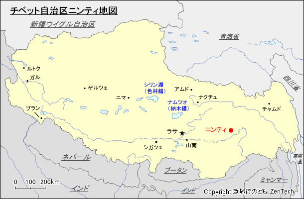 チベット自治区ニンティ地図