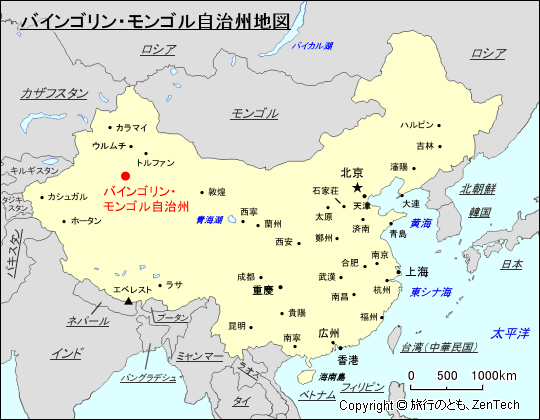 バインゴリン・モンゴル自治州地図
