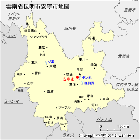 雲南省昆明市安寧市地図