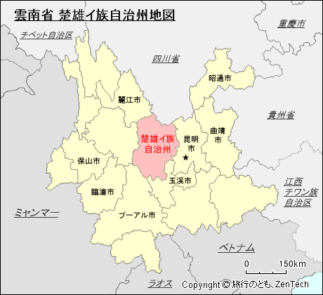 雲南省 楚雄イ族自治州地図
