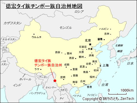徳宏タイ族チンポー族自治州地図