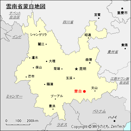 雲南省蒙自地図