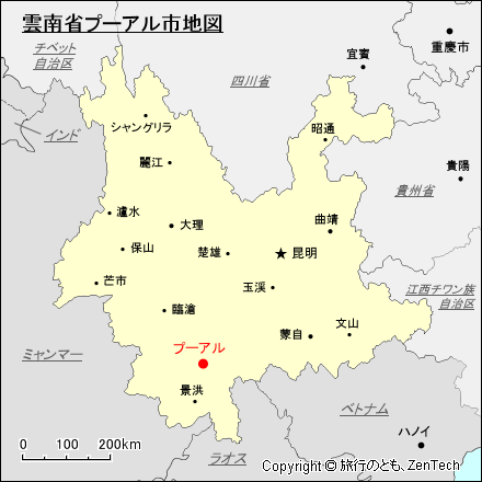 雲南省プーアル市地図