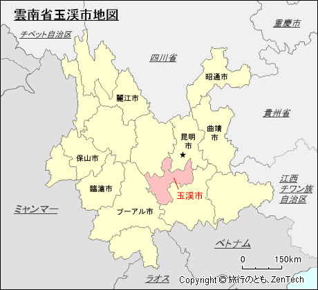 雲南省玉渓市地図