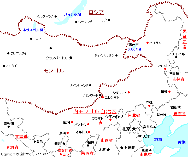 内モンゴル自治区 地図